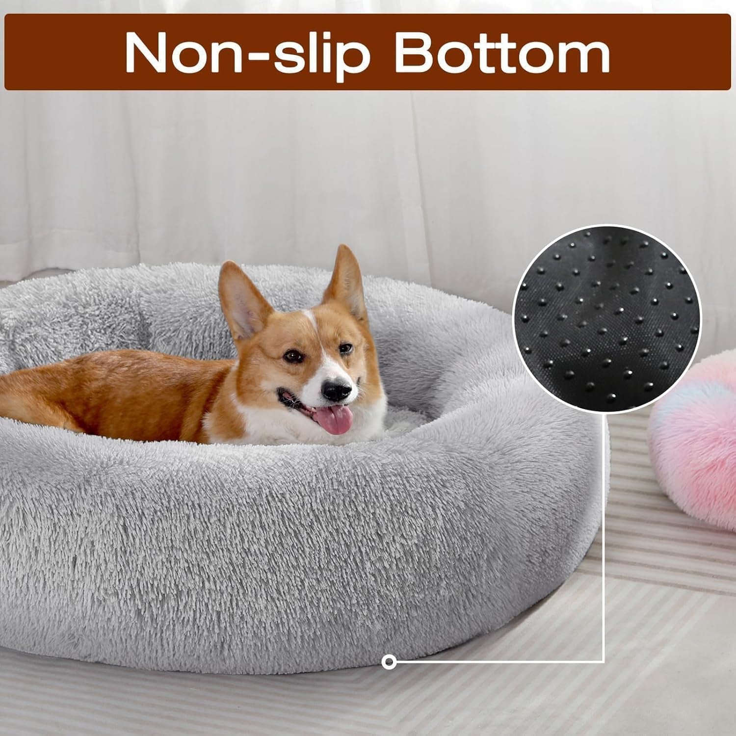 Small Dog Bed, Calming Soft Anti-Anxiety Donut Cat Bed, Washable round Fluffy Cushion for Small and Medium Pets (20")