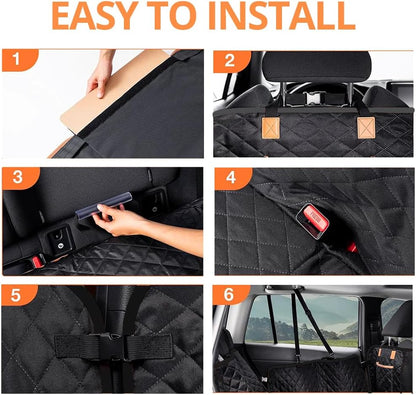 Universal Dog Car Seat Extender - 100% Waterproof Hammock, Heavy Duty Non-Slip Back Seat Protector for Cars, Trucks, and Suvs - Durable Pet Travel Bed with Storage Pocket - Black