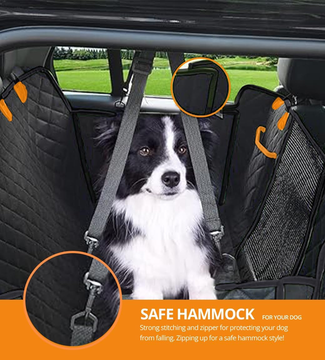 Universal Dog Car Seat Extender - 100% Waterproof Hammock, Heavy Duty Non-Slip Back Seat Protector for Cars, Trucks, and Suvs - Durable Pet Travel Bed with Storage Pocket - Black