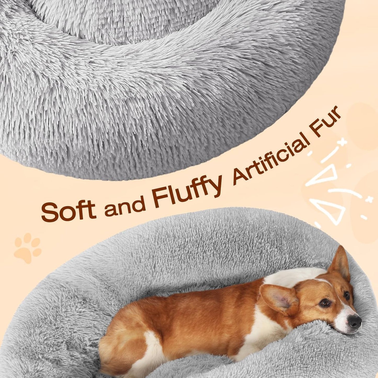 Small Dog Bed, Calming Soft Anti-Anxiety Donut Cat Bed, Washable round Fluffy Cushion for Small and Medium Pets (20")