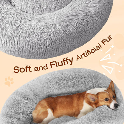 Small Dog Bed, Calming Soft Anti-Anxiety Donut Cat Bed, Washable round Fluffy Cushion for Small and Medium Pets (20")