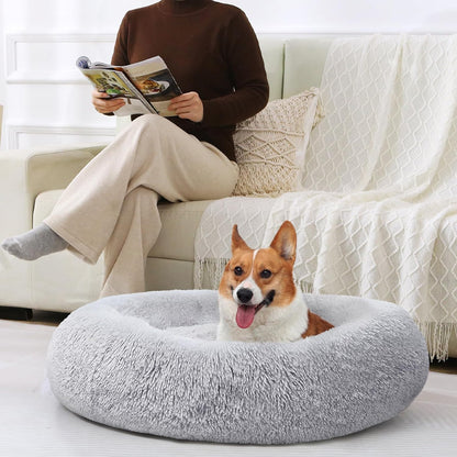 Small Dog Bed, Calming Soft Anti-Anxiety Donut Cat Bed, Washable round Fluffy Cushion for Small and Medium Pets (20")