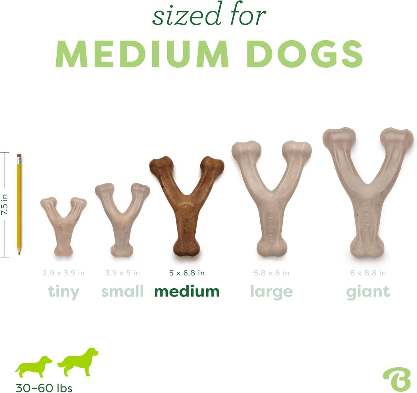 Wishbone Durable Dog Chew Toy for Aggressive Chewers, Real Bacon, Made in USA, Medium