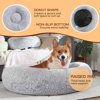 Small Dog Bed, Calming Soft Anti-Anxiety Donut Cat Bed, Washable round Fluffy Cushion for Small and Medium Pets (20")