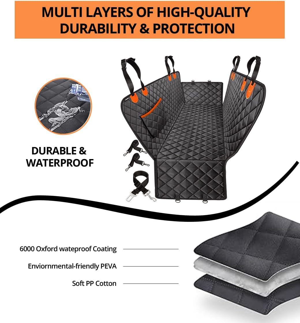 Universal Dog Car Seat Extender - 100% Waterproof Hammock, Heavy Duty Non-Slip Back Seat Protector for Cars, Trucks, and Suvs - Durable Pet Travel Bed with Storage Pocket - Black
