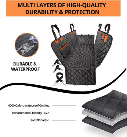 Universal Dog Car Seat Extender - 100% Waterproof Hammock, Heavy Duty Non-Slip Back Seat Protector for Cars, Trucks, and Suvs - Durable Pet Travel Bed with Storage Pocket - Black